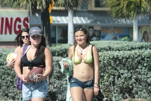 Sexy Florida beach bikini girls, some topless