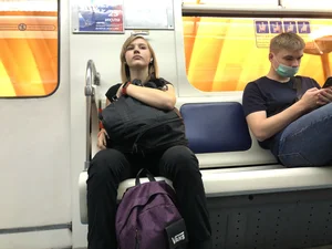 Adorable Cute Teen Girl With a Kitty in Her Backpack Subway Gallery