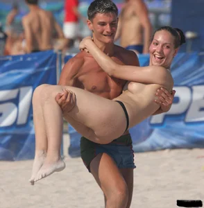 A bunch of sexy beach voyeur babes in bikinis, thongs and topless