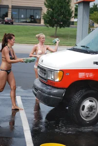 Various sexy girls at car washes in bikinis
