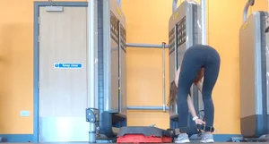 Caught by brunette at the gym