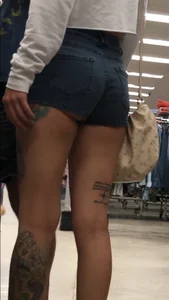 Slim tatted succubus in cheeky jean shorts
