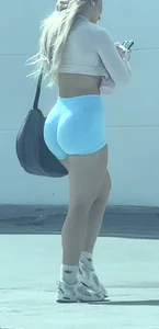 Blonde White girl in biker shorts