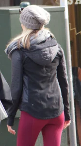 Blonde in tight red leggings and cute ass on the street