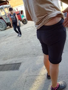 Chubby Wife in Tight Shorts And Crocs, Big Ass Creepshot on the Street