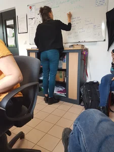 Office lady in tight jeans with vpl