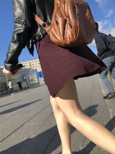 Ginger Girl in a Skirt With Hot Skinny Legs Walking Up the Stairs Street Creepshots