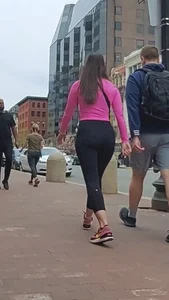 Brunette in black and pink