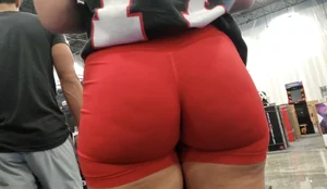 Thick blonde beautiful shape in red Shorts / Not OC