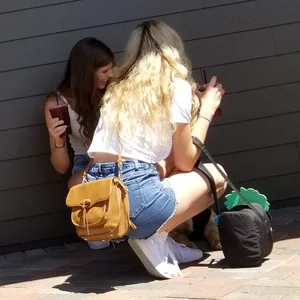Blonde and Brunette friends in TINY jean shorts! [OC]