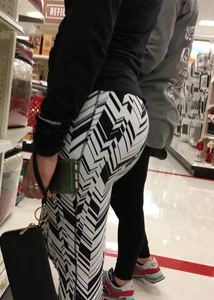 Black and white patterned leggings booty on cute girl at Target
