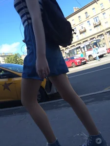 Girl in a Skirt With Sexy Skinny Legs Walking Down a Street Creepshots Collection