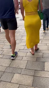 Great see through blonde in yellow dress
