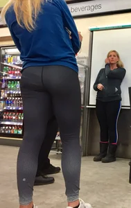 Thick blonde mom and daughter in tight leggings