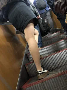 Hot Girl in Pantyhose And a Skirt Creepshots Gallery in a Subway Train and on an Escalator