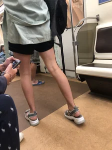 Cute Teen Blonde in Sandals And Shorts Subway Train Creepshots