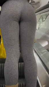 Slim Latina hottie in gray leggings on the escalator (OC, GIFs)