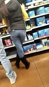 Sexy ass creep in tight jeans while shopping