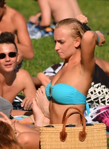 Various sexy girls in bikinis at the park