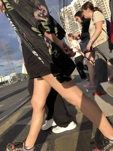 Cute blonde candid teen crossing the street