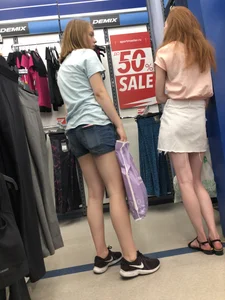 Redhead in Sandals and Skirt with Skinny Legs Candids