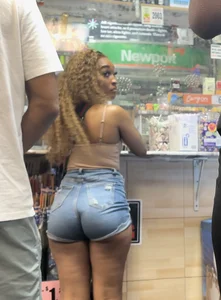 Thick ebony in booty shorts Gas station ( OC )