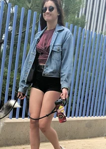 Walking the Dog in Tight Black Shorts