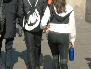 Girl with a nice booty out for a walk in tight Adidas leggings