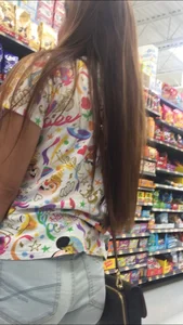 Girl shopping at Walmart in denim shorts with a perfect ass and vpl