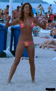 A bunch of sexy beach voyeur babes in bikinis, thongs and topless