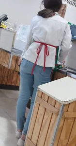 Teen at work in jeans