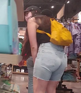 Nerdy teen slut with tight ass in jean shorts