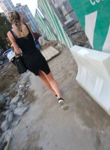 Girl in a Black Dress with Hot Long Skinny Legs Street Creepshots