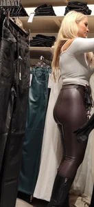 Hot blonde in leather leggings