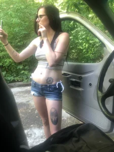 Someones girlfriend with nice tits in black bikini top and shorts