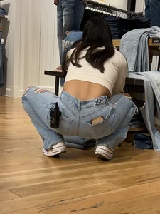 Slim mexican latina squatting and working (oc)