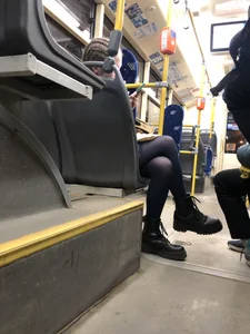 Skinny Teen in Black Pantyhose And Boots Public Bus Creepshots
