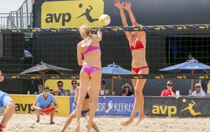 Sexy beach volleyball girls in bikinis