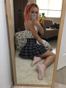 Cute Teen Girl in White Socks and Lingerie Bedroom Mirror Selfies Collection