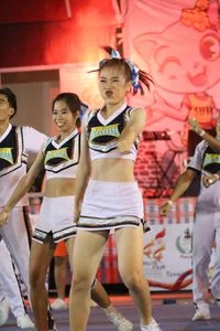 Bunch of athletic Thai cheerleaders at a competition