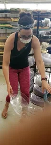 Milf shopping with a nice ass in tight maroon leggings