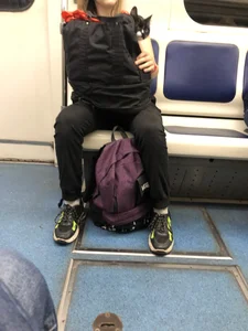 Adorable Cute Teen Girl With a Kitty in Her Backpack Subway Gallery