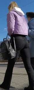 Juicy ass in black tight jeans and nice skinny legs street closeups