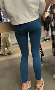 Tight and cute college girl in blue leggings
