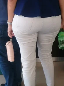 Thick sexy booty in white jeans with vpl