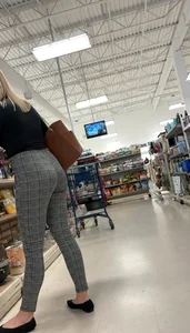 Bubble Blonde MILF Plaid Dress Pants Busted *Twice*