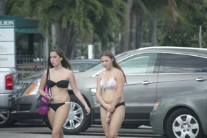 Sexy Florida beach bikini girls, some topless