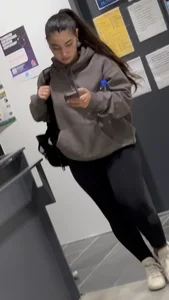 Pretty Arab College Girl’s Red Panties Are Showing Through Her Leggings