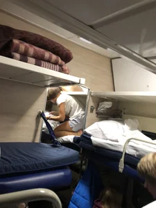 Barefoot Girl in Shorts in the Train Sleeping Car Candid Gallery