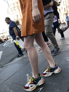 Cute Teen Girl in a Dress With Slim Legs Standing in the Subway Train, Then Crossing the Street Photo Gallery